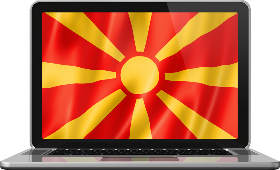 Macedonian flag on laptop screen isolated on white. 3D illustration